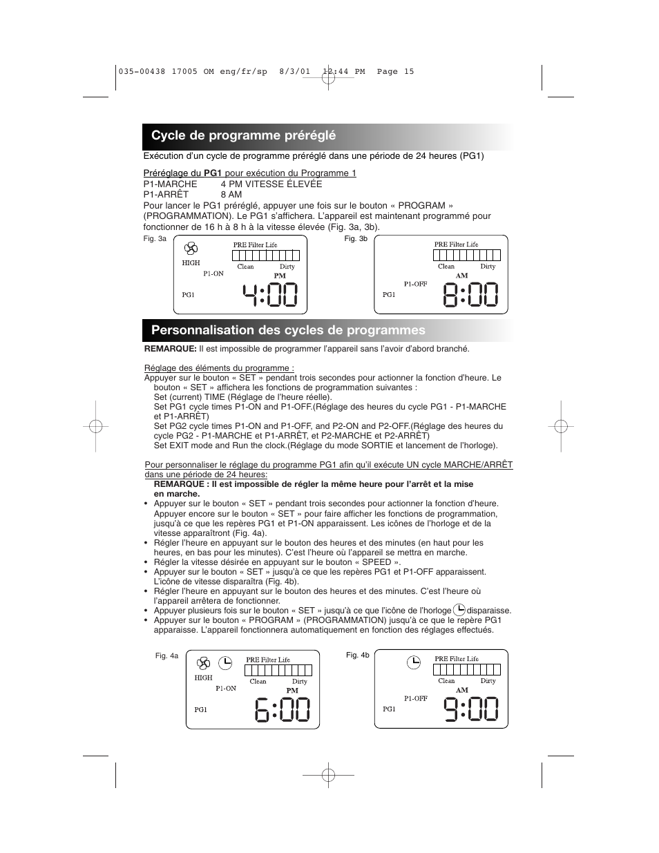 Personnalisation des cycles de programmes, Cycle de programme préréglé | Honeywell 17005 User Manual | Page 16 / 32