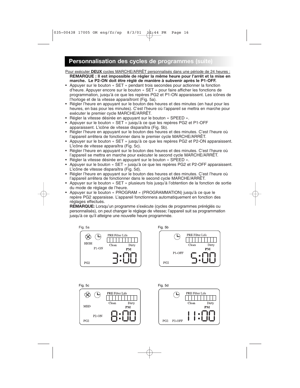 Personnalisation des cycles de programmes (suite) | Honeywell 17005 User Manual | Page 17 / 32
