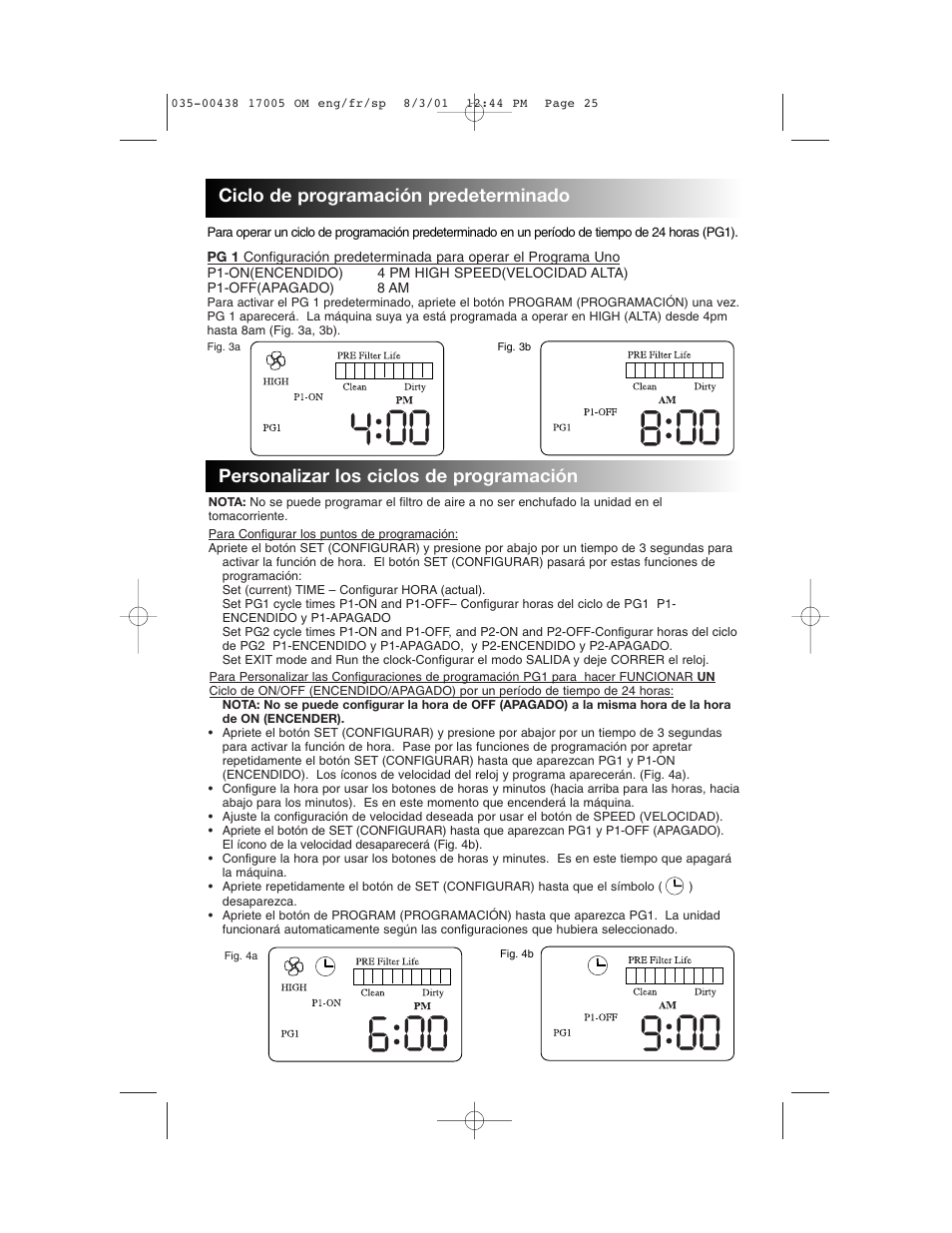 Personalizar los ciclos de programación, Ciclo de programación predeterminado | Honeywell 17005 User Manual | Page 26 / 32