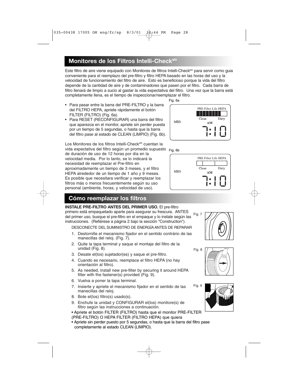 Monitores de los filtros intelli-check, Cómo reemplazar los filtros | Honeywell 17005 User Manual | Page 29 / 32