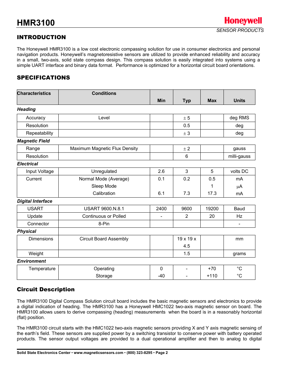 Hmr3100 | Honeywell HMR3100 User Manual | Page 2 / 7