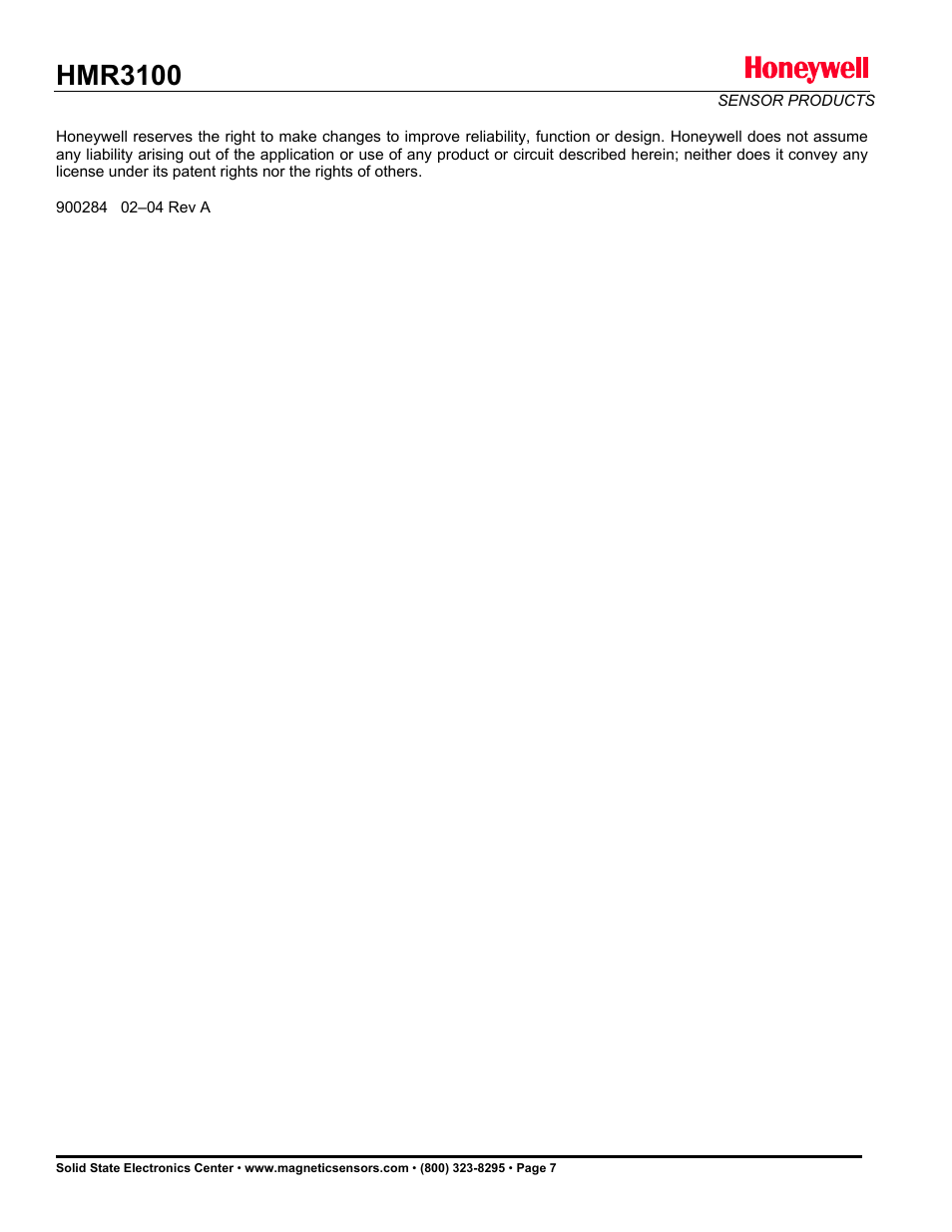 Hmr3100 | Honeywell HMR3100 User Manual | Page 7 / 7