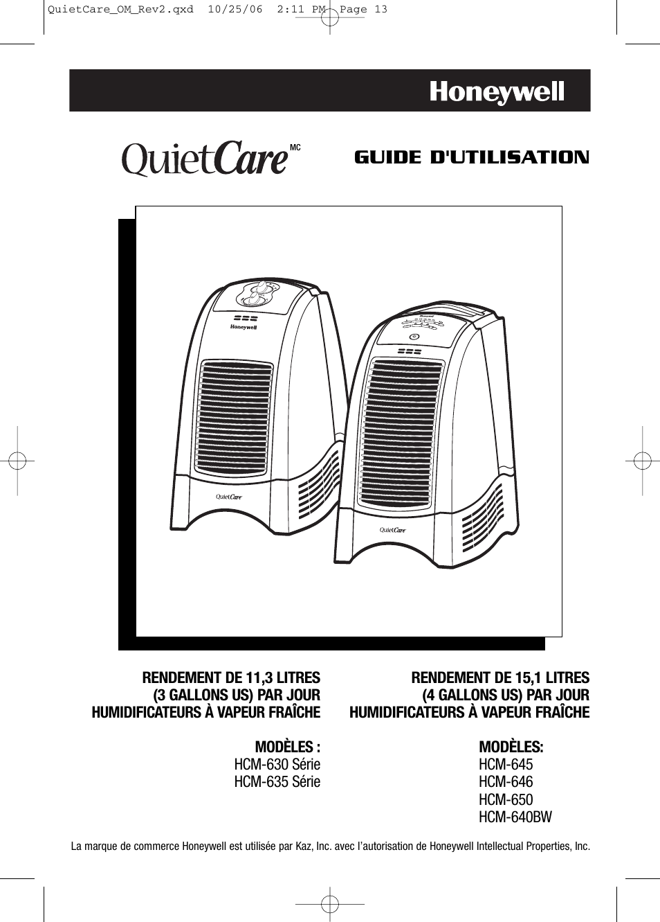 Guide d'utilisation | Honeywell HCM-630 Series User Manual | Page 13 / 36