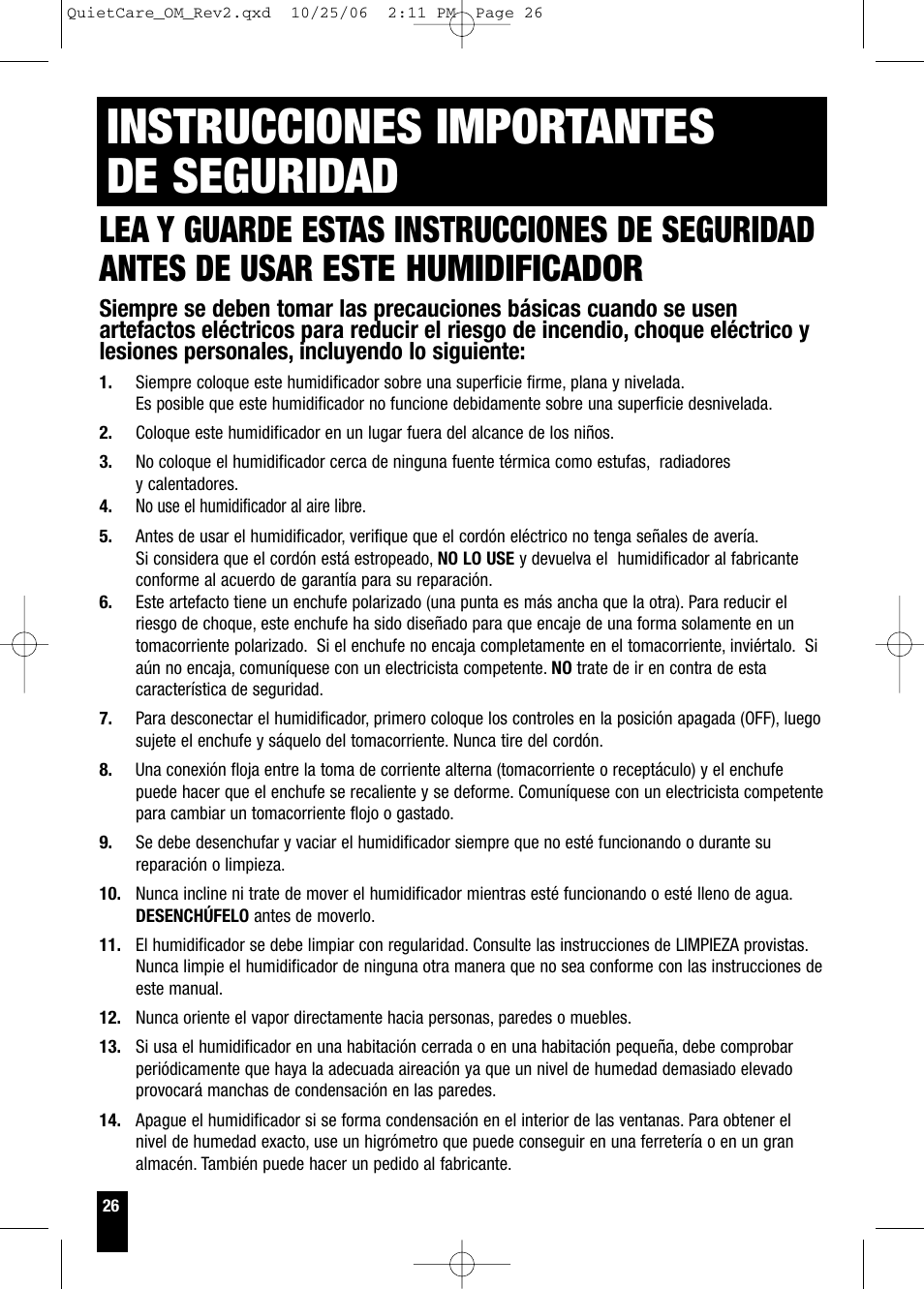 Instrucciones importantes de seguridad | Honeywell HCM-630 Series User Manual | Page 26 / 36