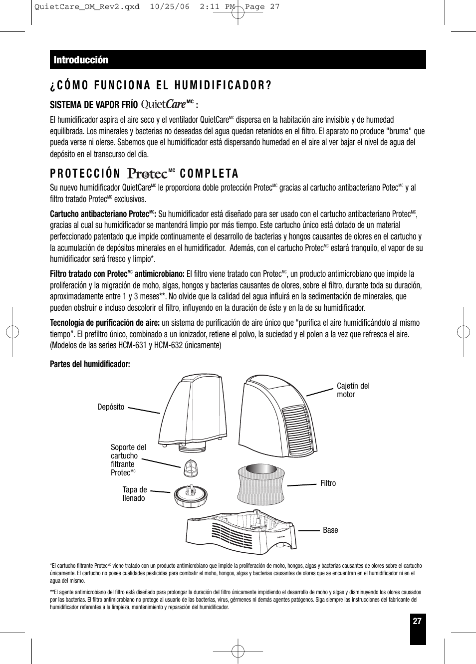 Introducción, Sistema de vapor frío | Honeywell HCM-630 Series User Manual | Page 27 / 36