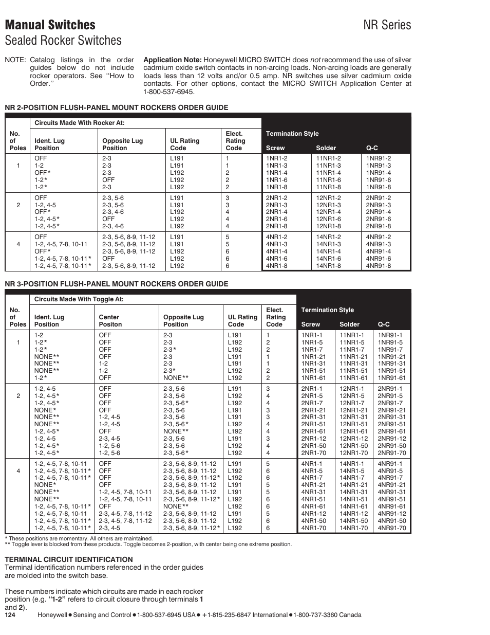 Manual switches nr series sealed rocker switches | Honeywell NR Series User Manual | Page 2 / 7