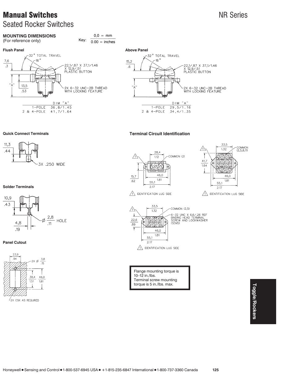 Manual switches nr series seated rocker switches | Honeywell NR Series User Manual | Page 3 / 7