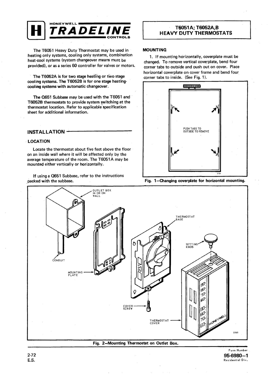 Honeywell T6051 User Manual | 4 pages