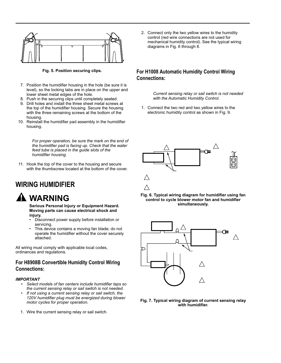 Warning, Wiring humidifier | Honeywell ENVIRACAIRE HE365B User Manual | Page 4 / 12