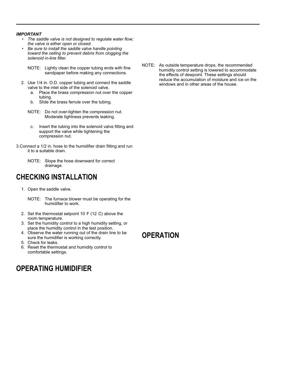 Checking installation, Operating humidifier, Operation | Honeywell ENVIRACAIRE HE365B User Manual | Page 6 / 12