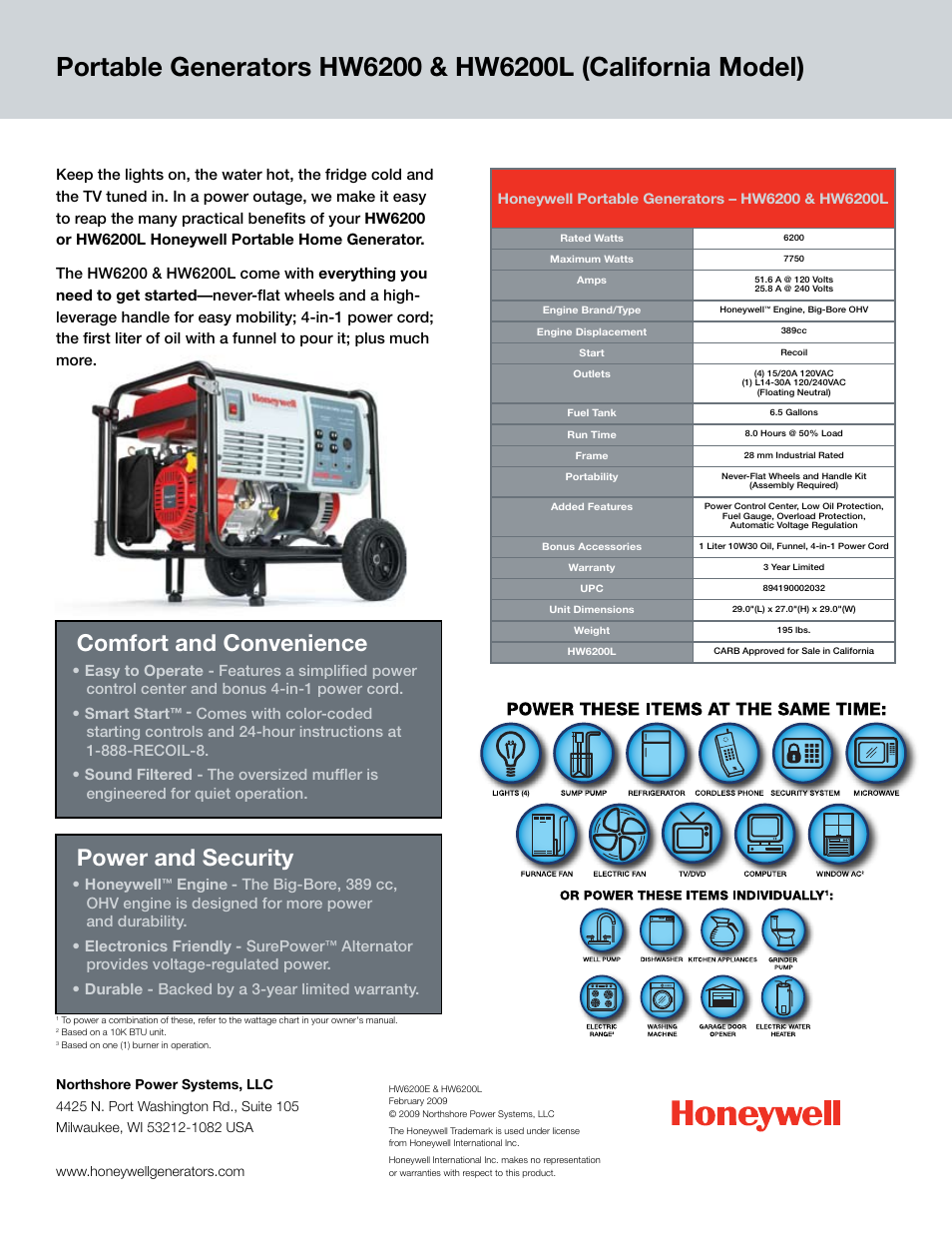 Honeywell HW6200 User Manual | 1 page