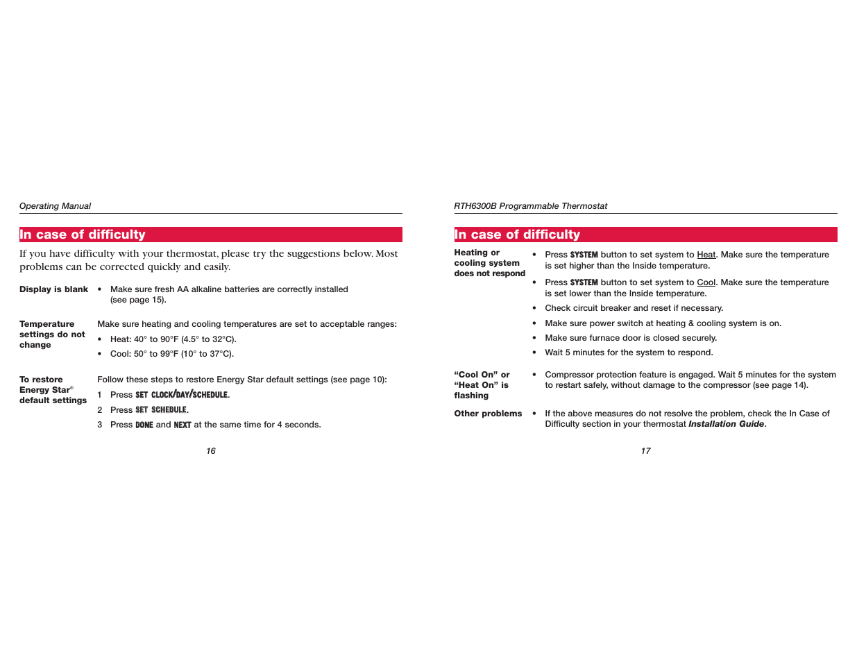 Honeywell RTH6300B User Manual | Page 18 / 24