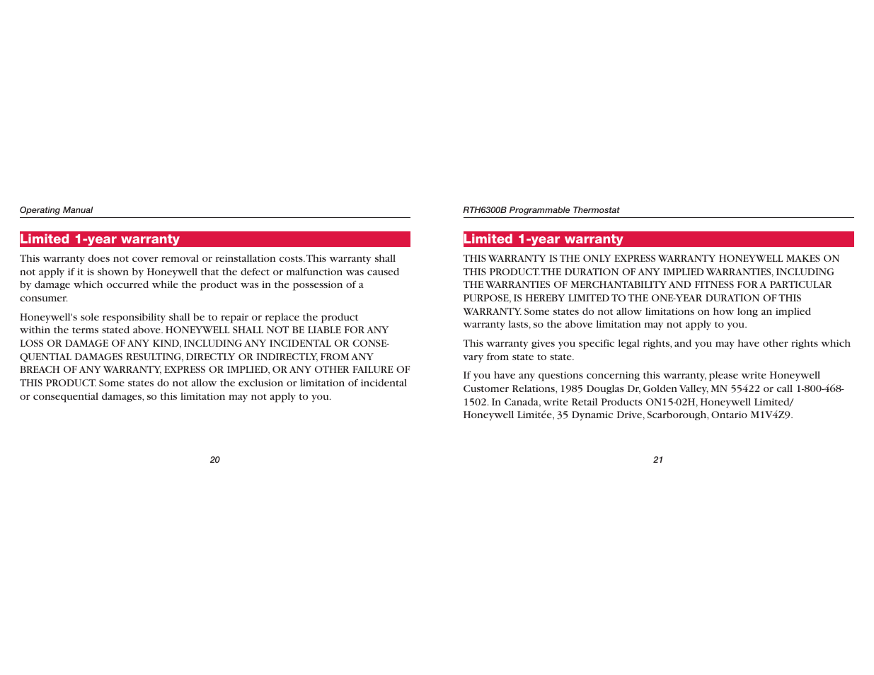 Honeywell RTH6300B User Manual | Page 22 / 24