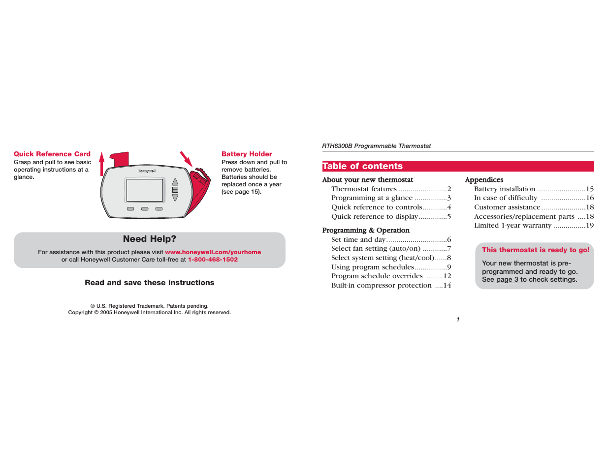 Honeywell RTH6300B User Manual | Page 3 / 24