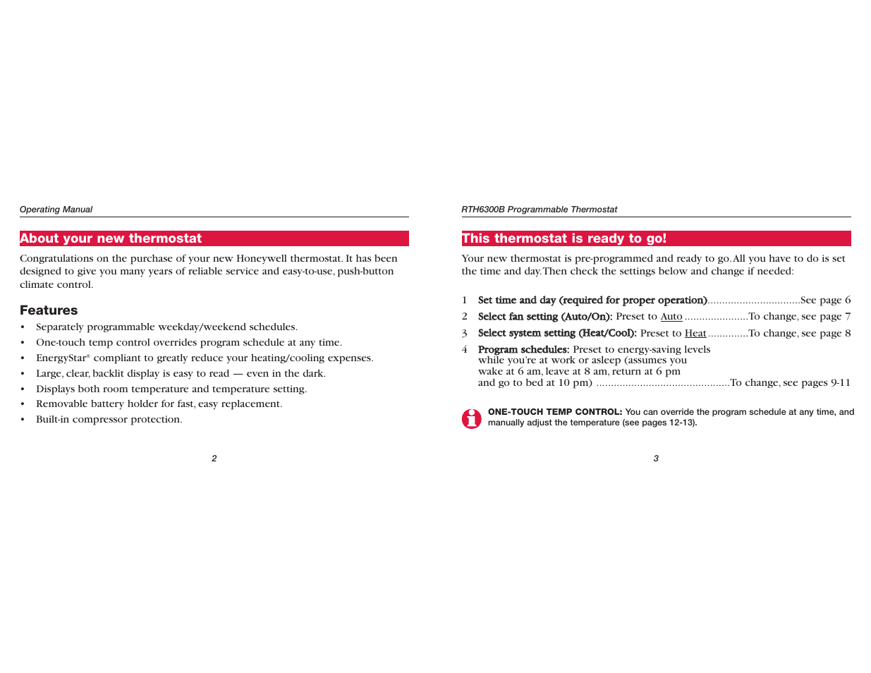 Honeywell RTH6300B User Manual | Page 4 / 24