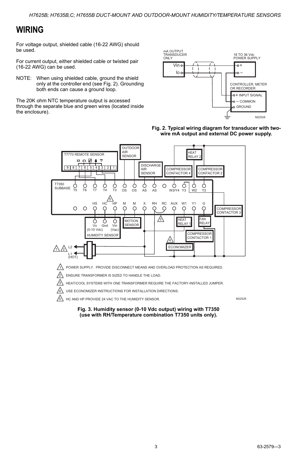 Wiring | Honeywell DUCT-MOUNT AND OUTDOOR-MOUNT H7625B User Manual | Page 3 / 8