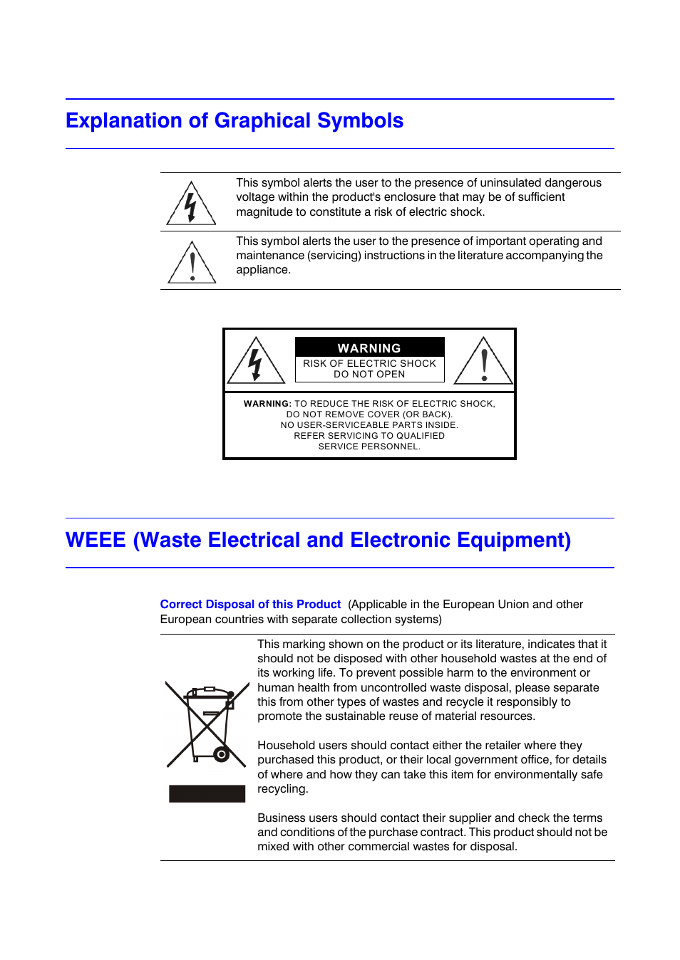 Explanation of graphical symbols, Weee (waste electrical and electronic equipment) | Honeywell HRHD 410 User Manual | Page 4 / 126