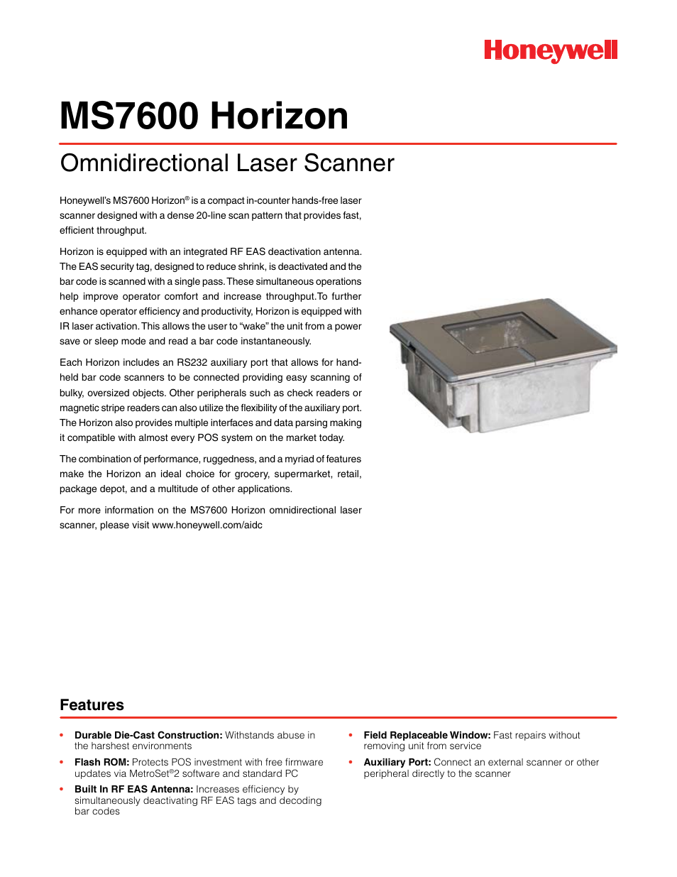 Honeywell Horizon MS7600 User Manual | 2 pages