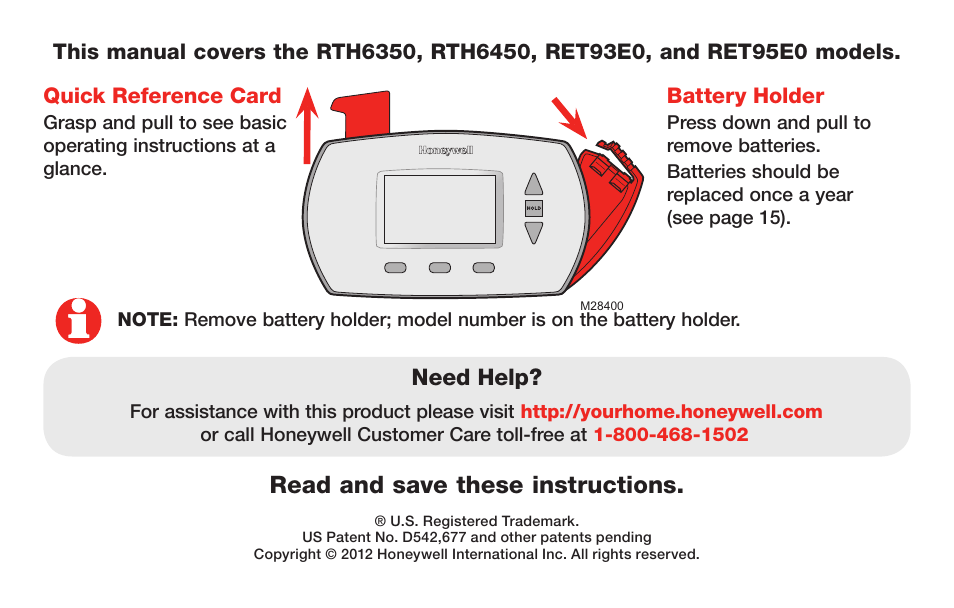 Read and save these instructions | Honeywell RTH6350 User Manual | Page 2 / 56