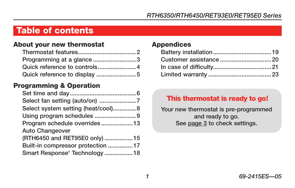 Honeywell RTH6350 User Manual | Page 3 / 56