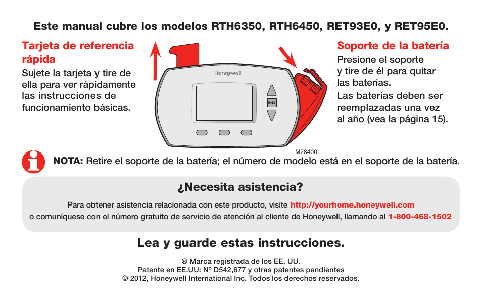 Lea y guarde estas instrucciones, Necesita asistencia | Honeywell RTH6350 User Manual | Page 30 / 56