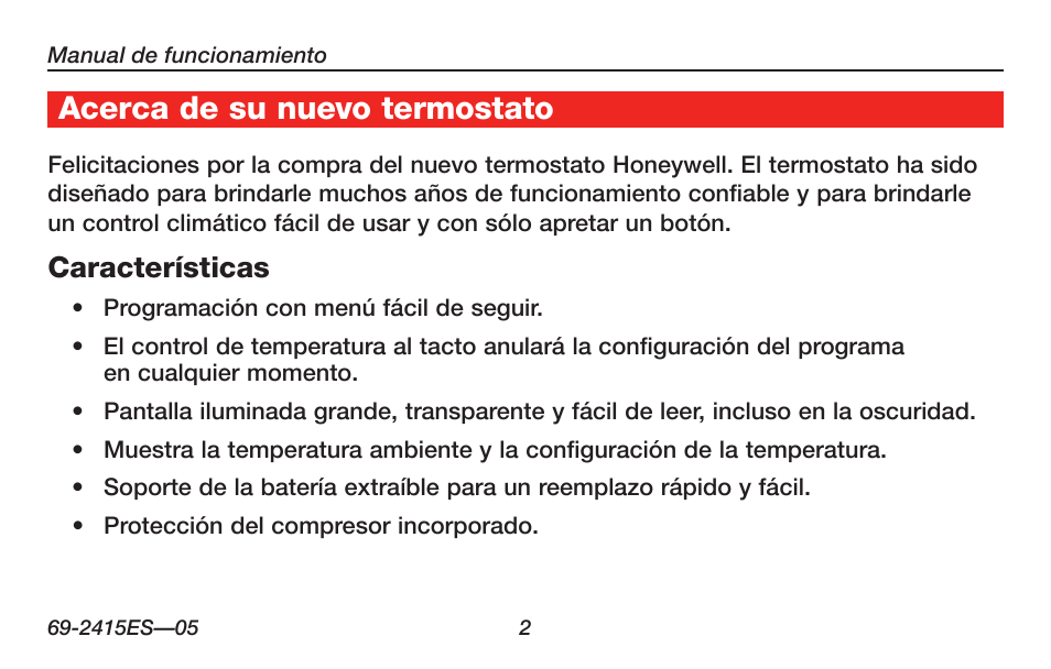 Acerca de su nuevo termostato | Honeywell RTH6350 User Manual | Page 32 / 56