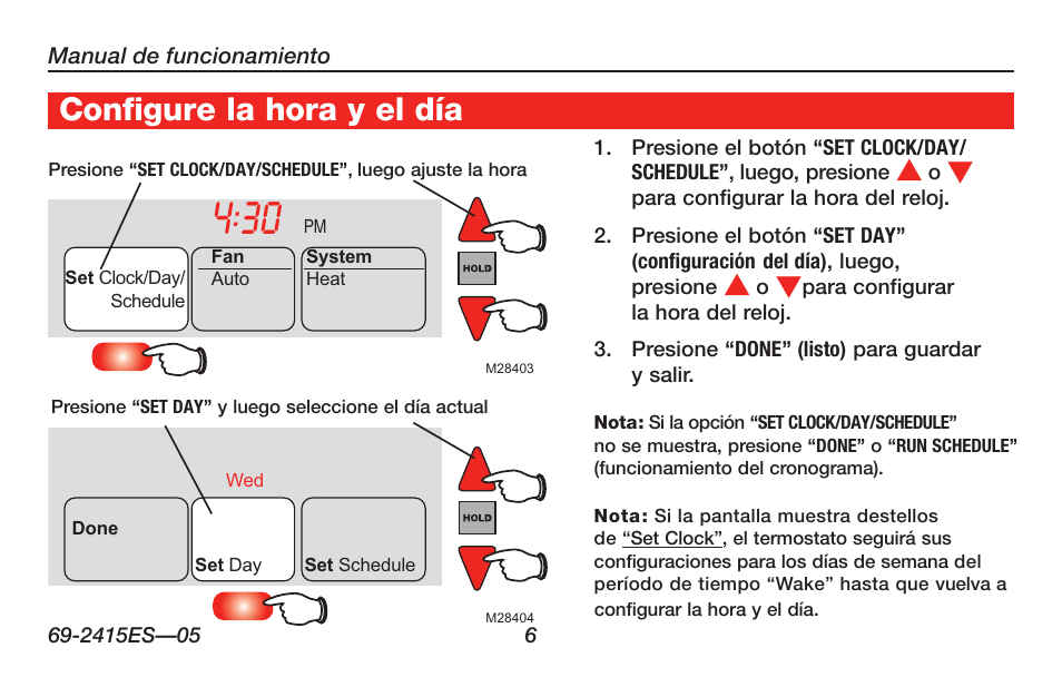 Configure la hora y el día | Honeywell RTH6350 User Manual | Page 36 / 56