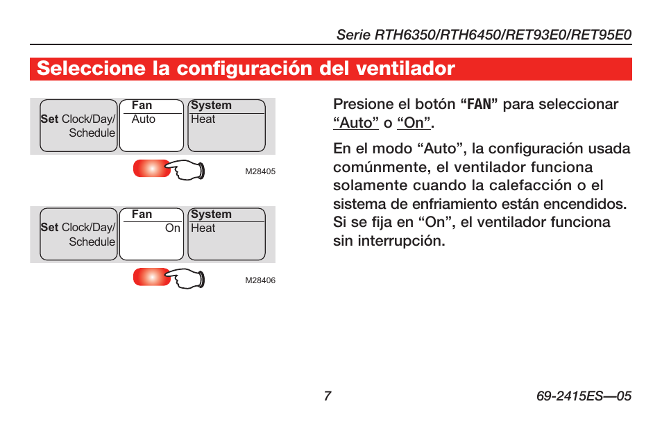 Seleccione la configuración del ventilador | Honeywell RTH6350 User Manual | Page 37 / 56