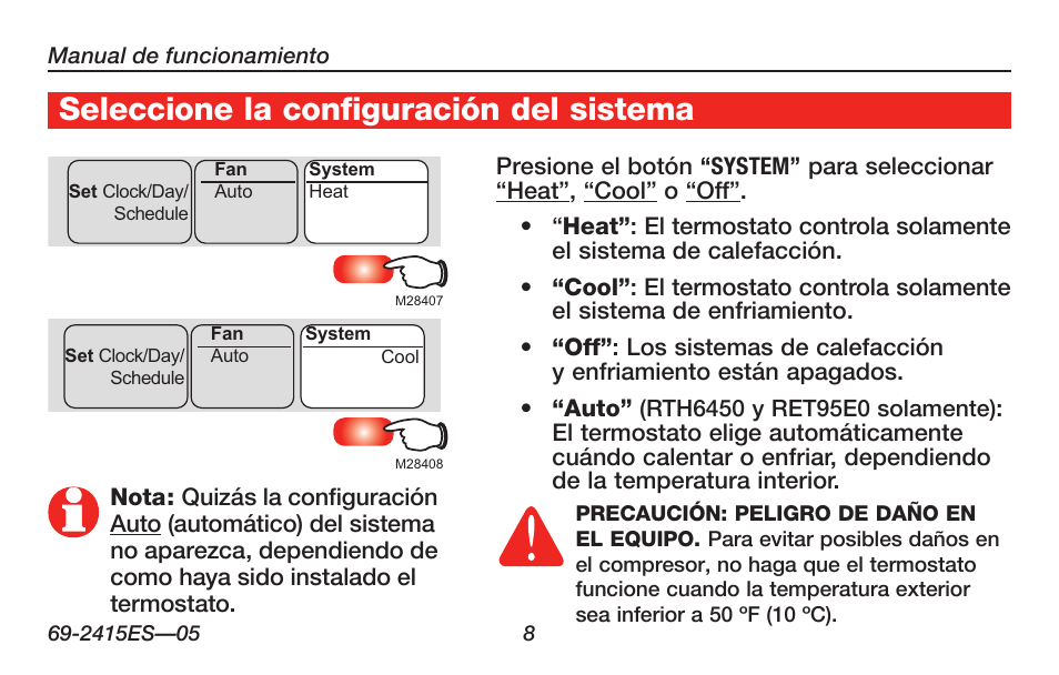 Seleccione la configuración del sistema | Honeywell RTH6350 User Manual | Page 38 / 56