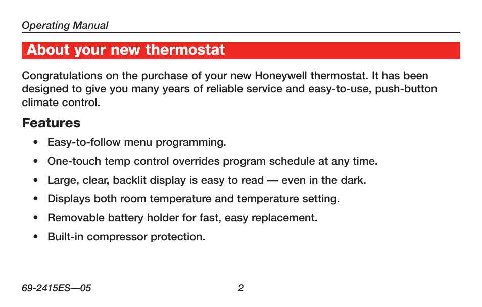 About your new thermostat | Honeywell RTH6350 User Manual | Page 4 / 56