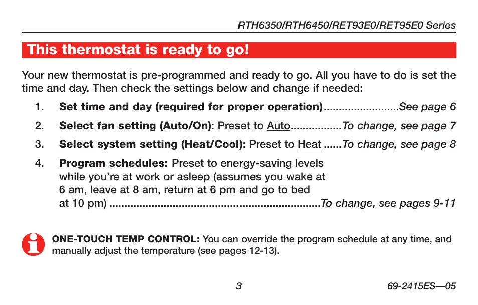 This thermostat is ready to go | Honeywell RTH6350 User Manual | Page 5 / 56