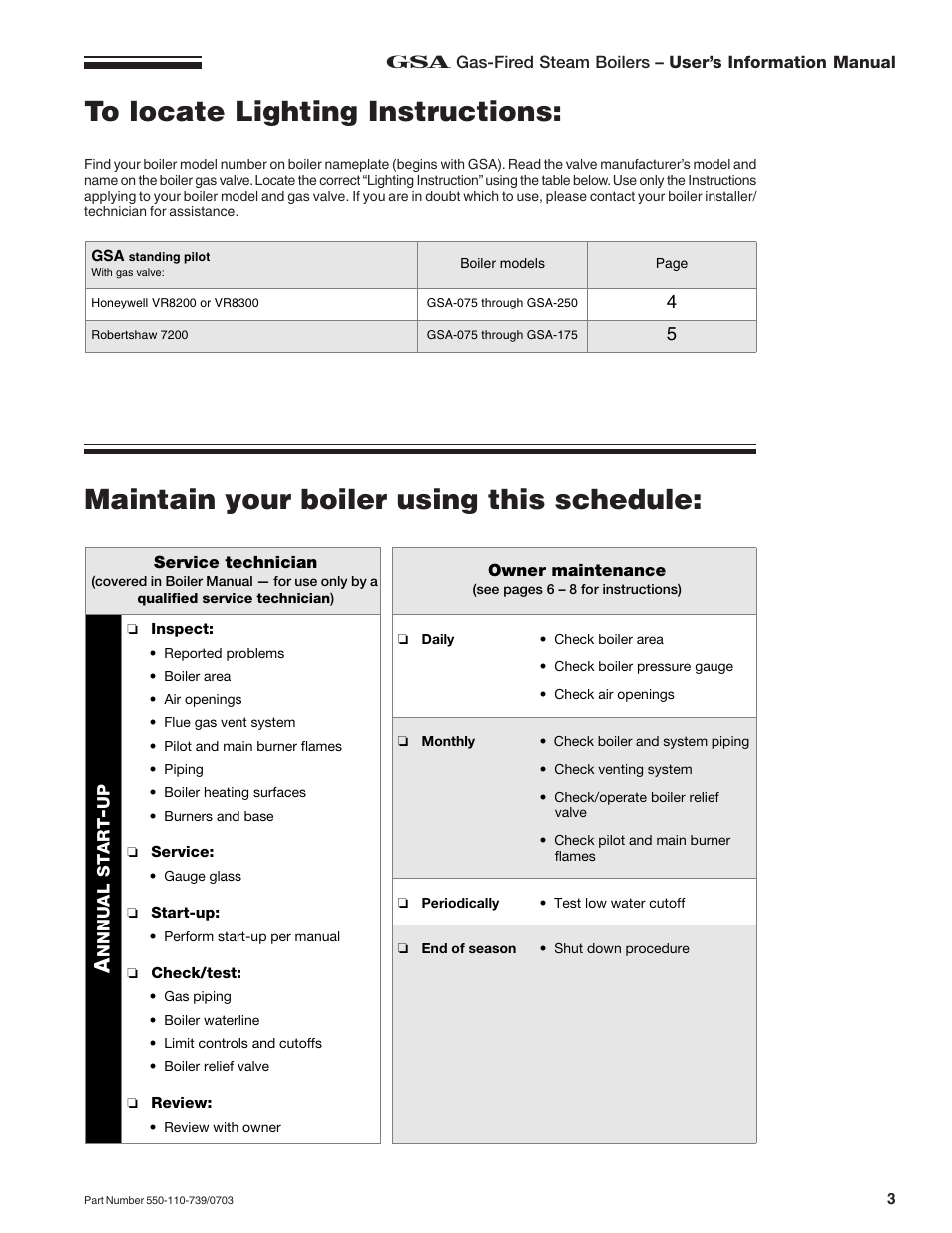 Maintain your boiler using this schedule | Honeywell RVGP User Manual | Page 3 / 8