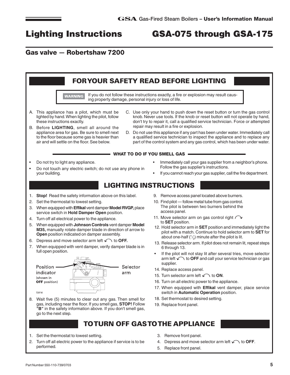 Lighting instructions | Honeywell RVGP User Manual | Page 5 / 8