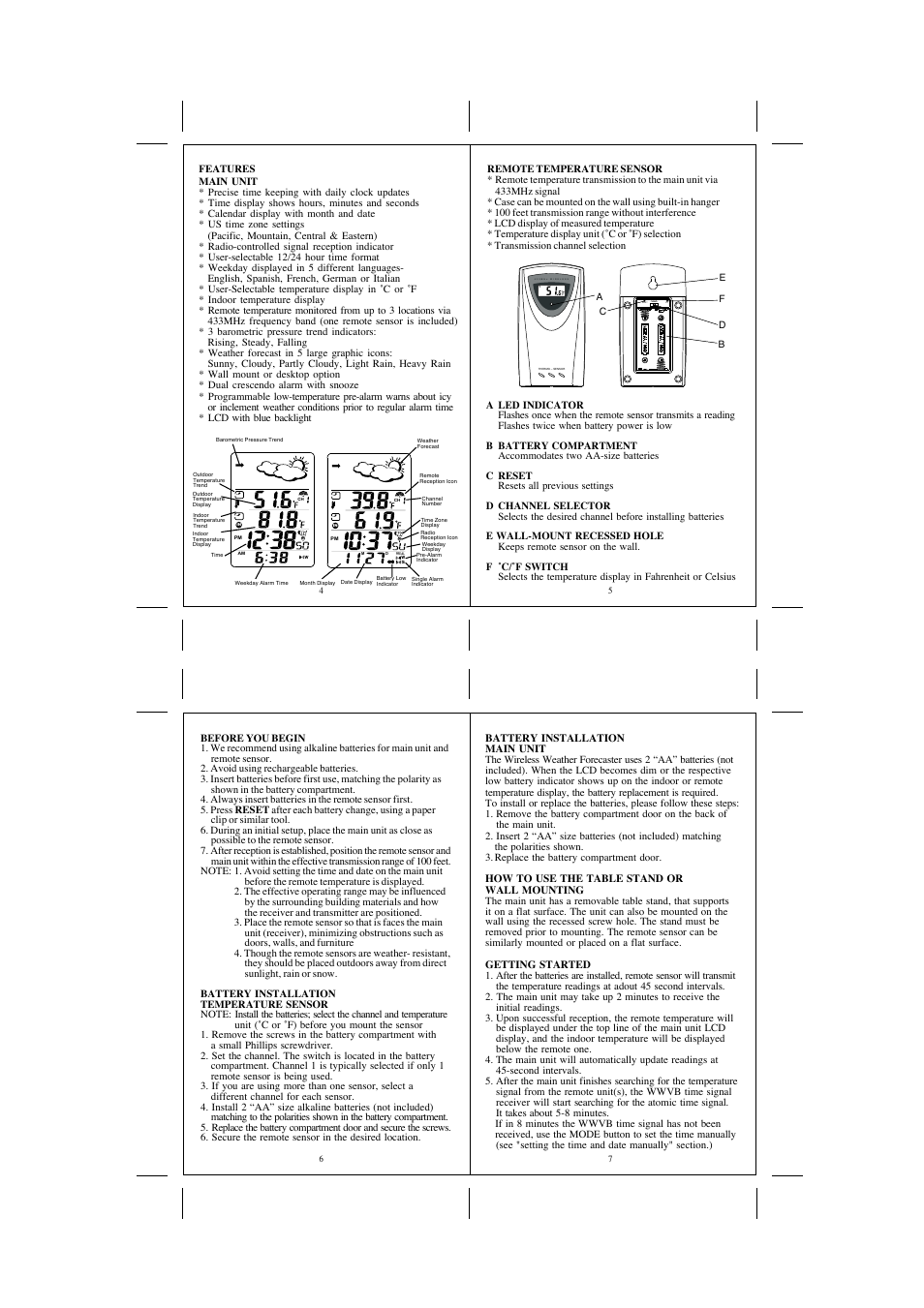 Reset ˚c/˚f channel 1 2 3 | Honeywell TE328ELW User Manual | Page 2 / 6