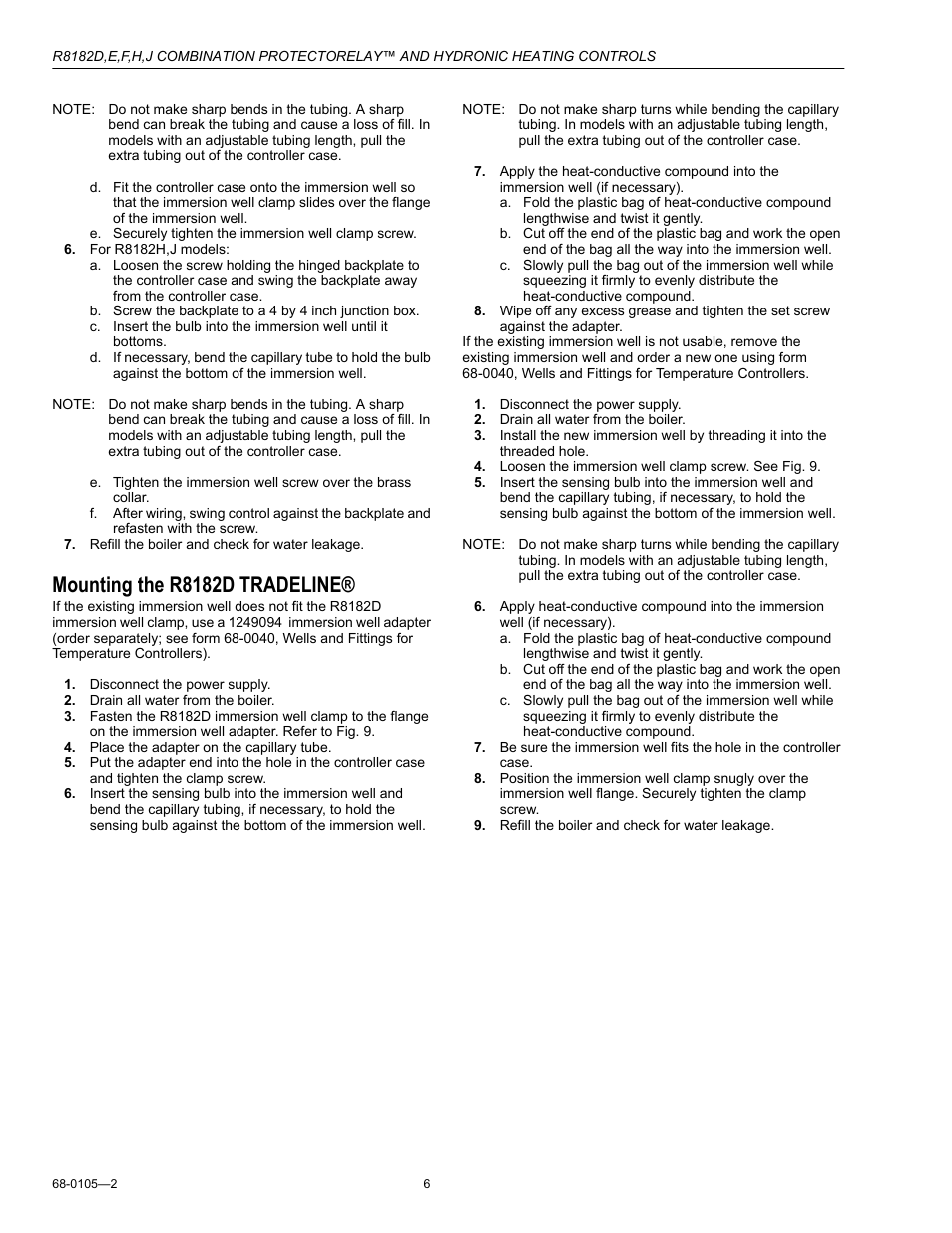 Mounting the r8182d tradeline | Honeywell R8182H User Manual | Page 6 / 20