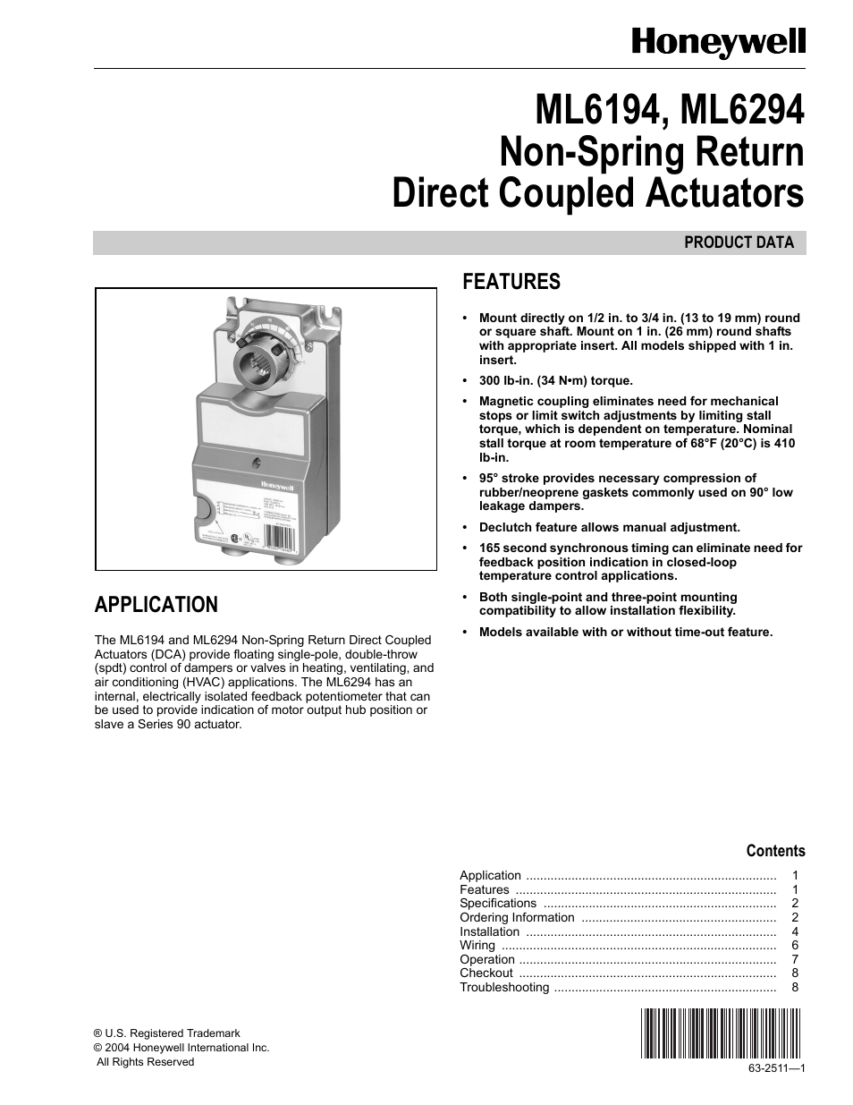 Honeywell ML6194 User Manual | 8 pages