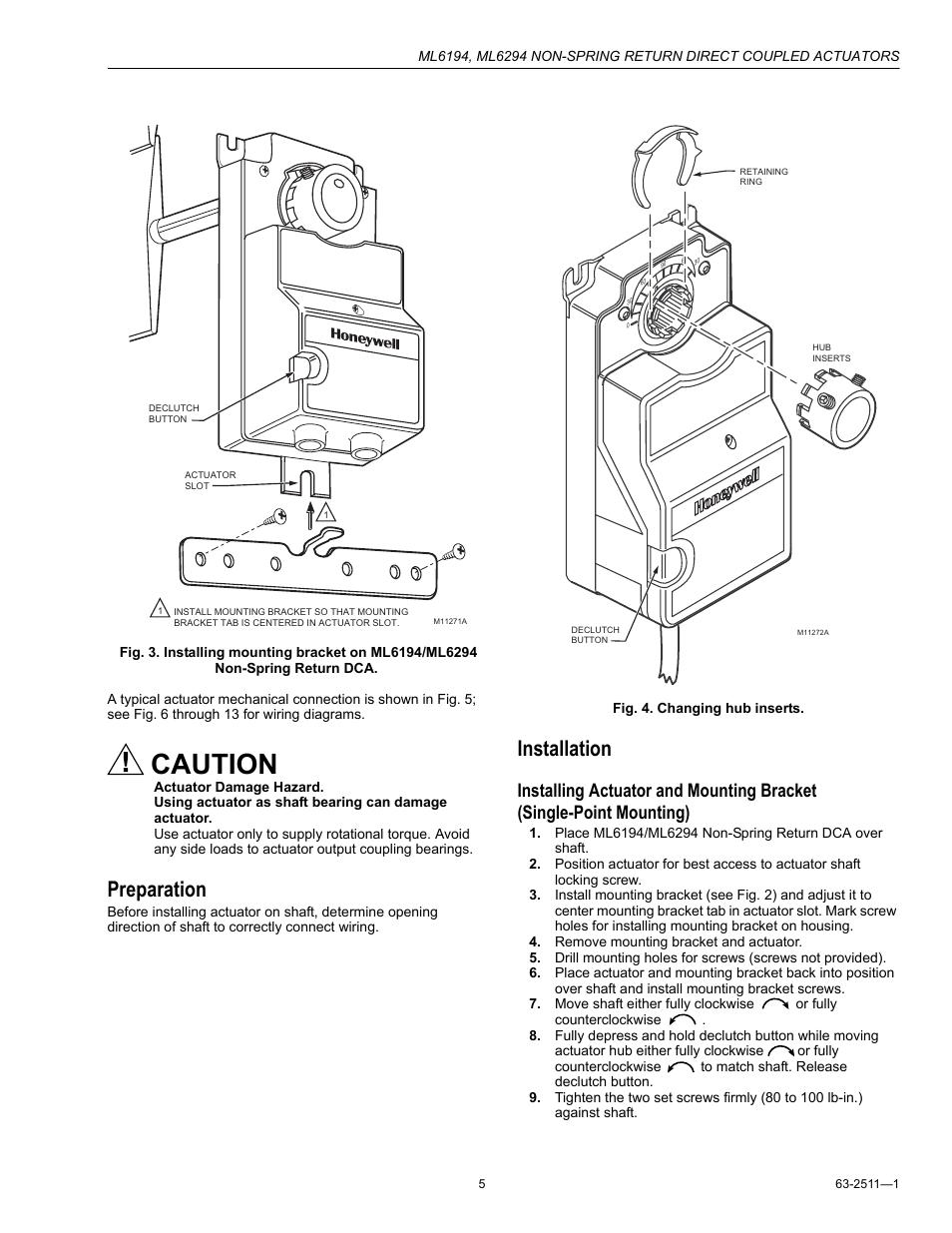 Preparation, Installation, Caution | Honeywell ML6194 User Manual | Page 5 / 8