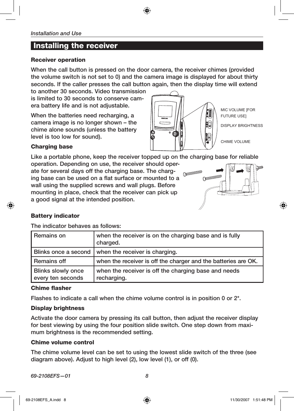 Installing the receiver | Honeywell VISIOCAM RPWL800A User Manual | Page 10 / 56
