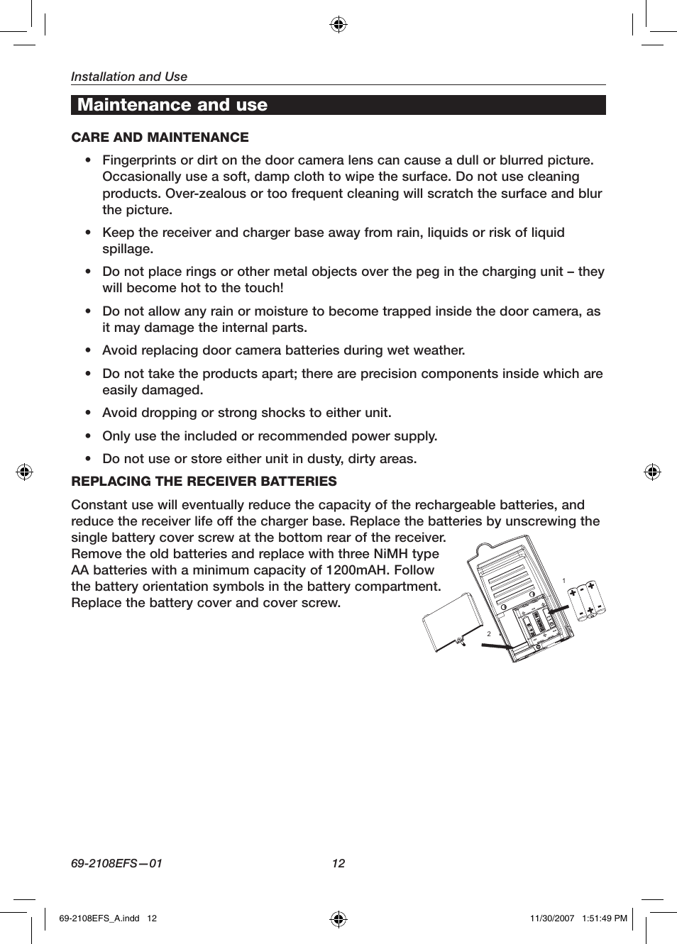 Maintenance and use | Honeywell VISIOCAM RPWL800A User Manual | Page 14 / 56