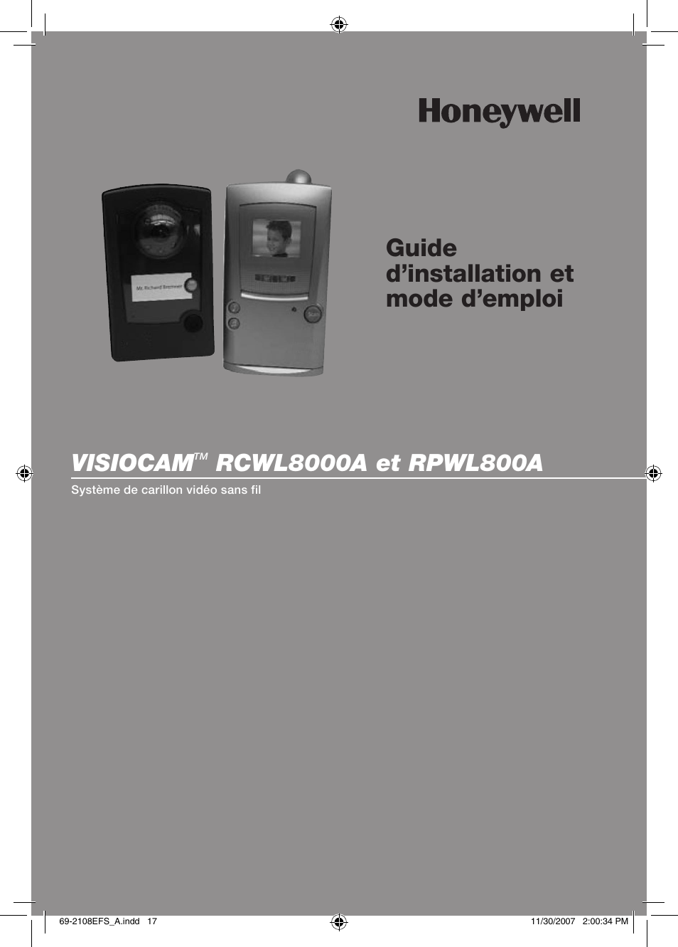 Guide d’installation et mode d’emploi, Visiocam | Honeywell VISIOCAM RPWL800A User Manual | Page 19 / 56