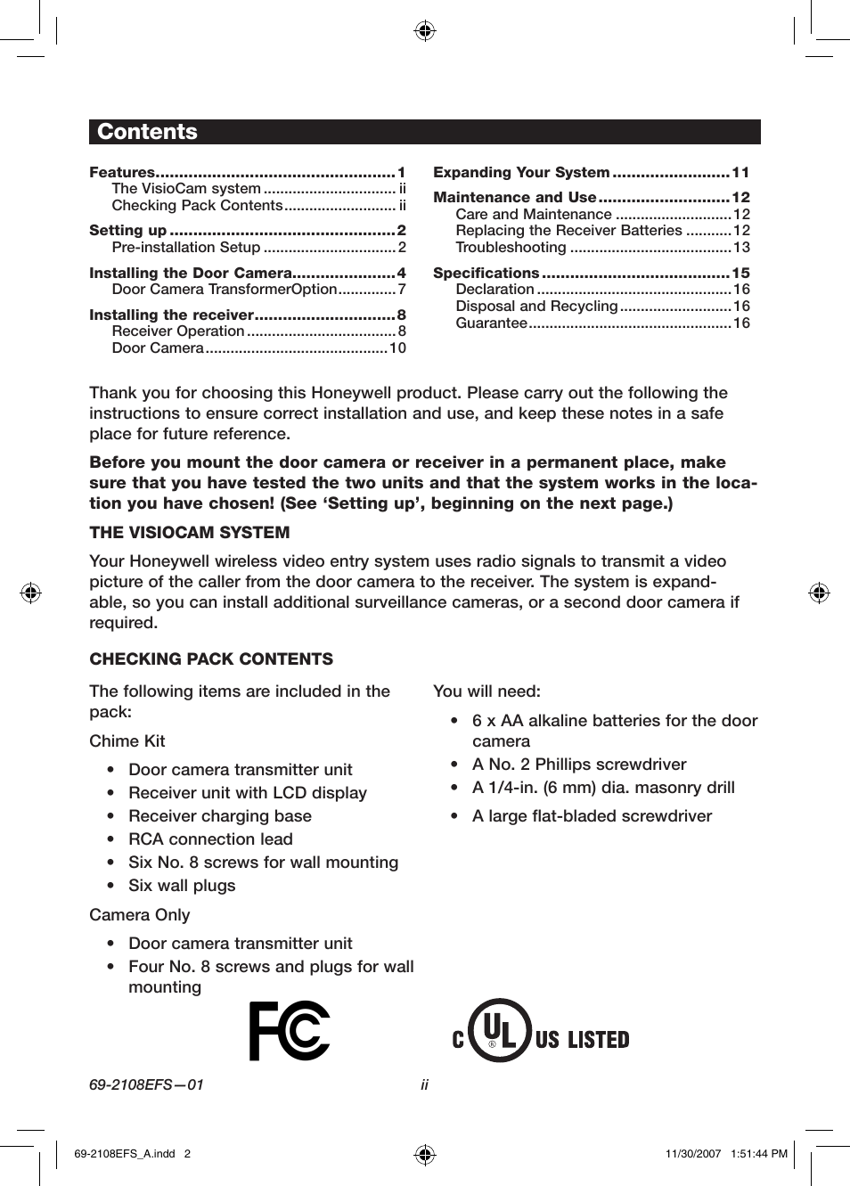 Honeywell VISIOCAM RPWL800A User Manual | Page 2 / 56