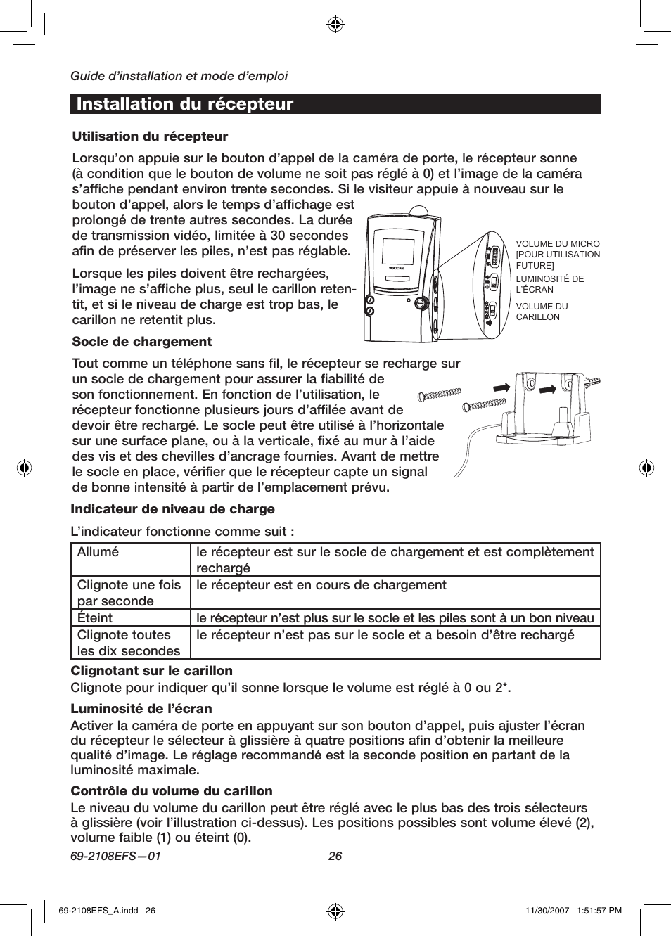 Installation du récepteur | Honeywell VISIOCAM RPWL800A User Manual | Page 28 / 56
