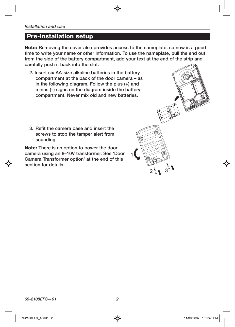 Pre-installation setup | Honeywell VISIOCAM RPWL800A User Manual | Page 4 / 56