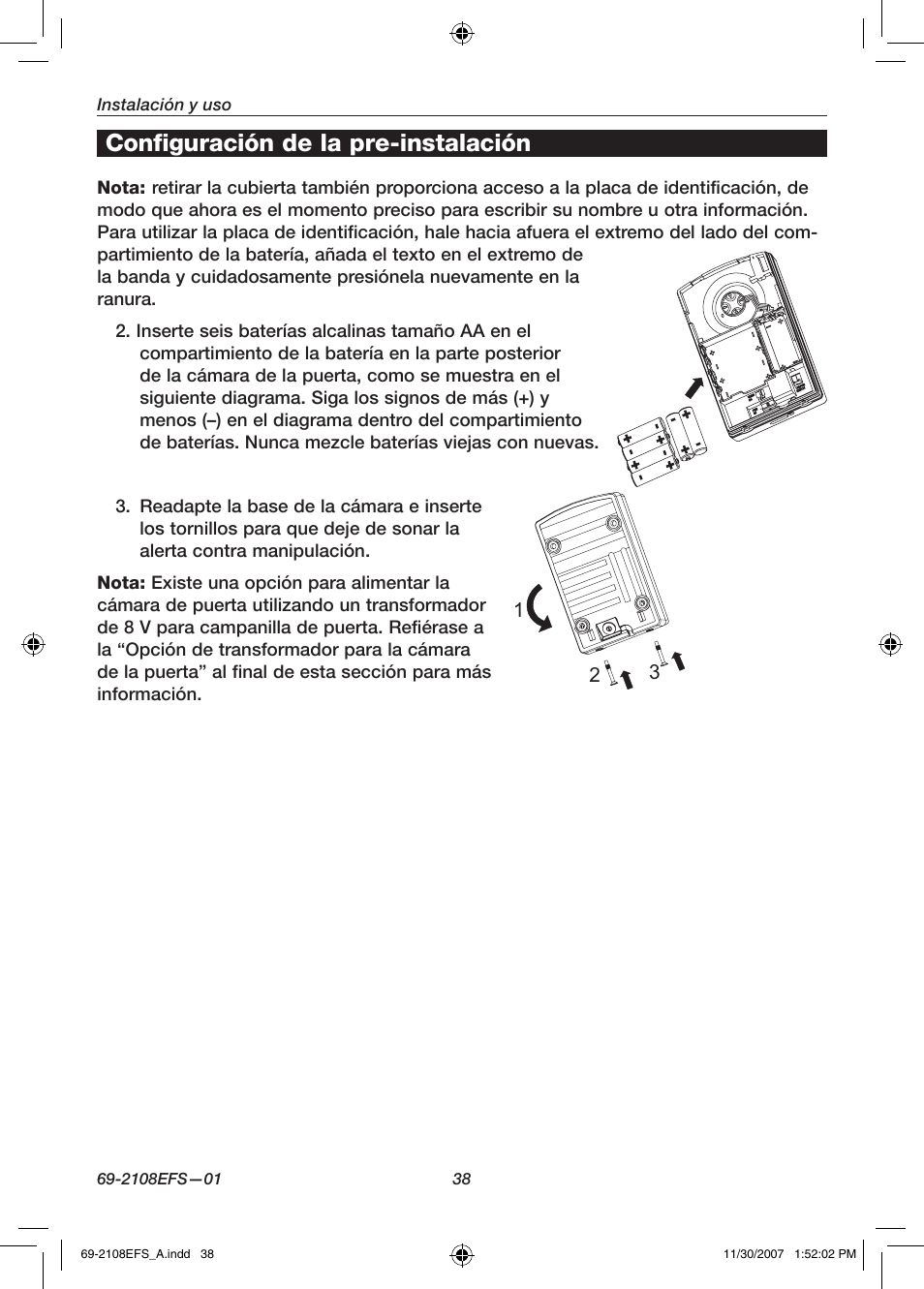 Configuración de la pre-instalación | Honeywell VISIOCAM RPWL800A User Manual | Page 40 / 56