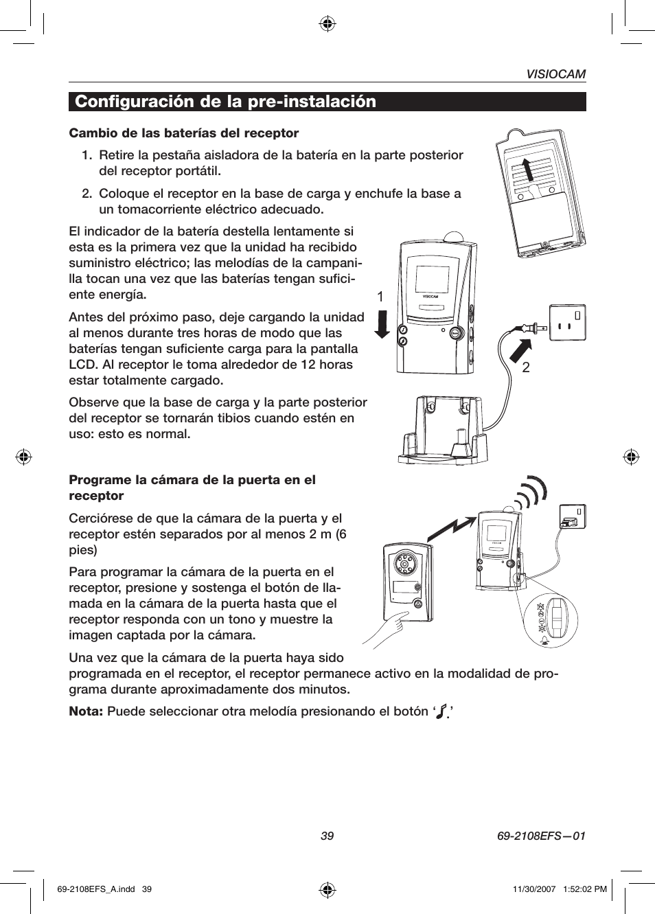 Configuración de la pre-instalación | Honeywell VISIOCAM RPWL800A User Manual | Page 41 / 56