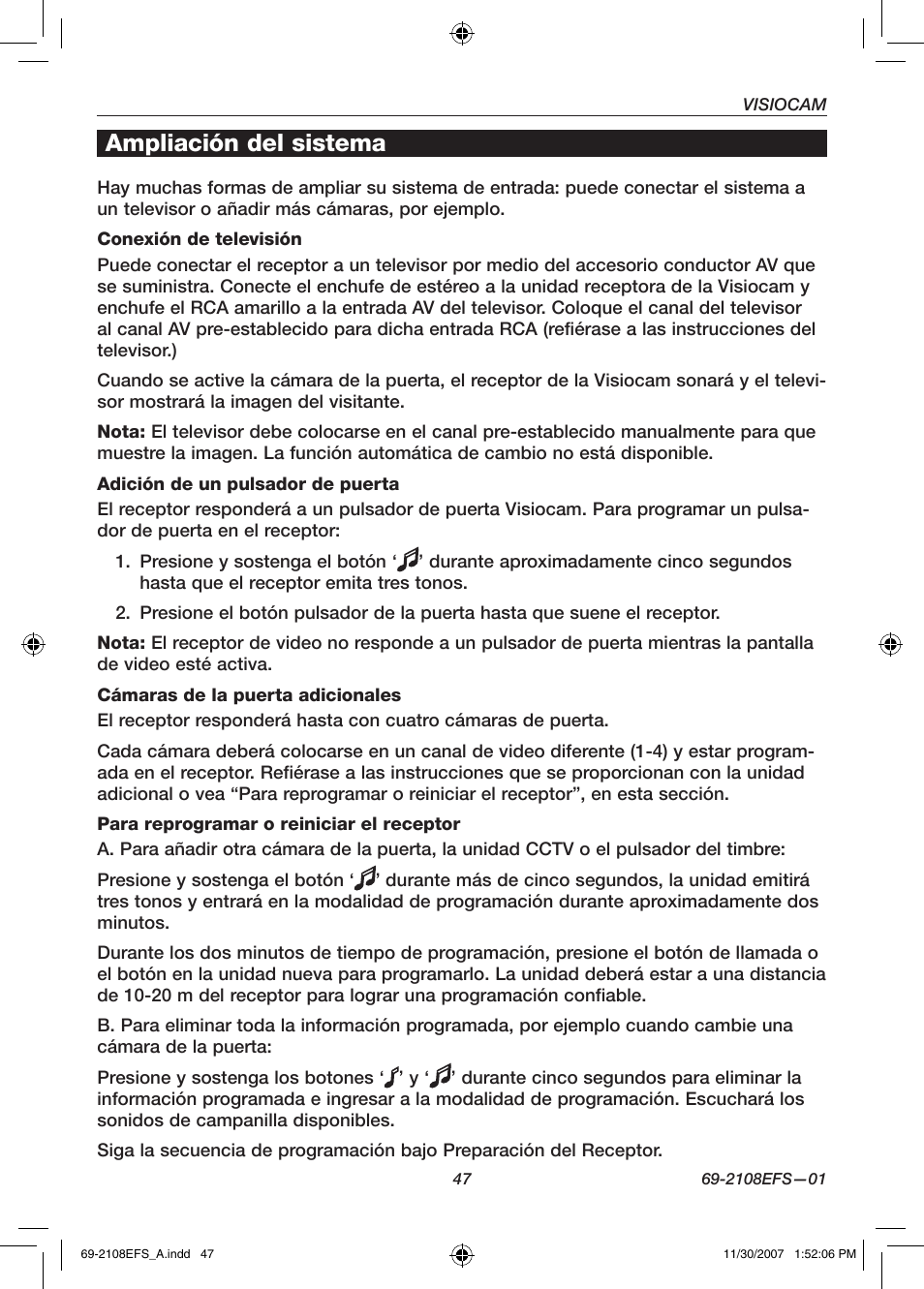 Ampliación del sistema | Honeywell VISIOCAM RPWL800A User Manual | Page 49 / 56