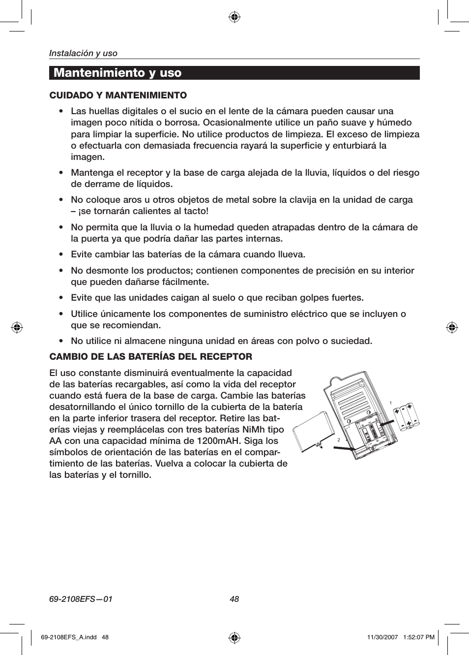 Mantenimiento y uso | Honeywell VISIOCAM RPWL800A User Manual | Page 50 / 56