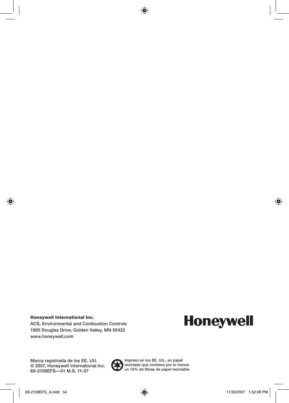 Honeywell VISIOCAM RPWL800A User Manual | Page 56 / 56