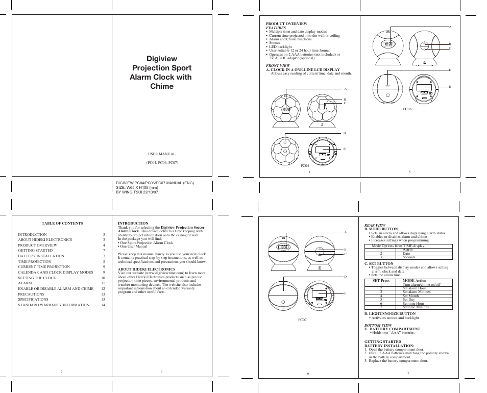 Honeywell Digiview PC04 User Manual | 2 pages