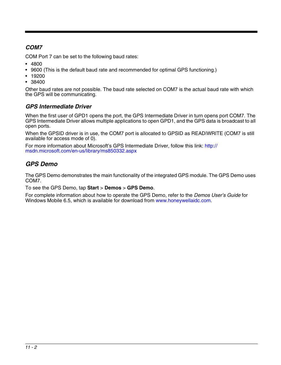 Com7, Gps intermediate driver, Gps demo | Com7 -2 gps intermediate driver -2, Gps demo -2 | Honeywell DOLPHIN 9700 User Manual | Page 106 / 142